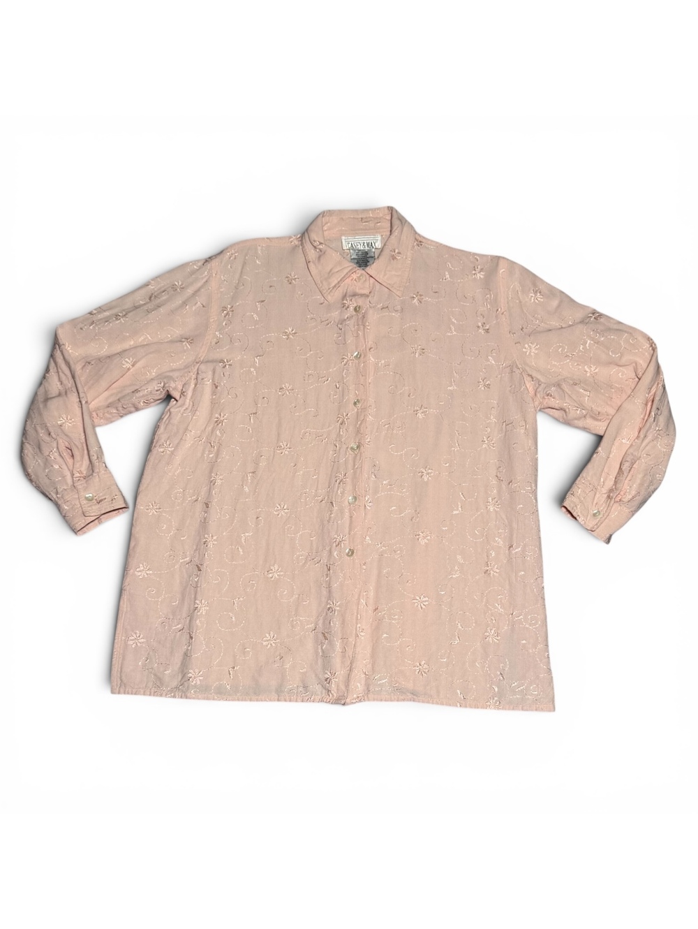 Vintage Casey & Max Light Pink Embroidered Button-Up Shirt Large